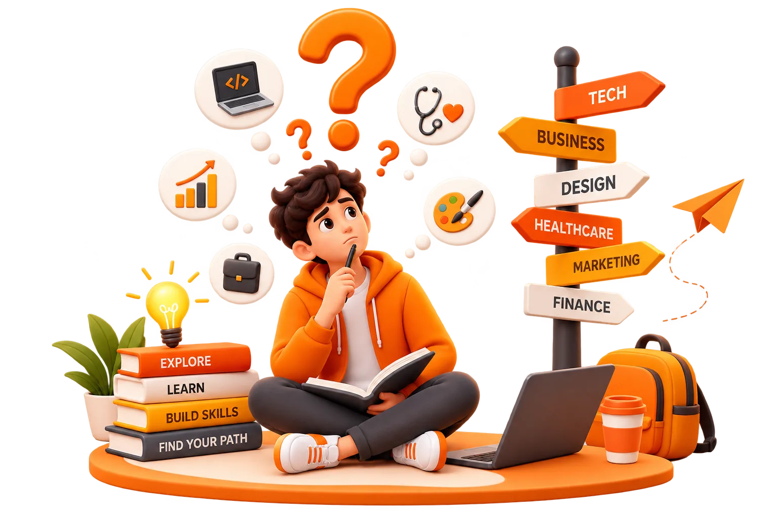 Student exploring career options across tech, business, design and finance