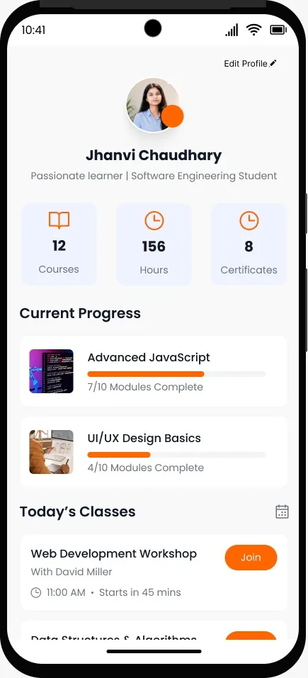 BAOIAM learner profile and course progress screen